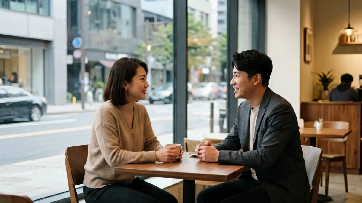 WWW.国产 - 国产现代都市剧男女主角在咖啡馆窗边谈话的温馨场景